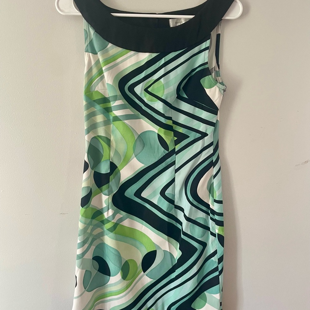 dressbarn Black-Trim Green Abstract Midi Dress